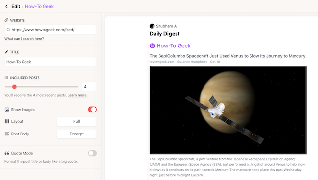 Add RSS feed to personal newsletter on Mailbrew