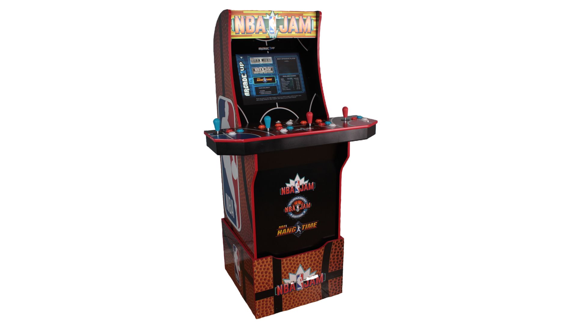 A profile view of the Arcade1Up NBA Jam machine