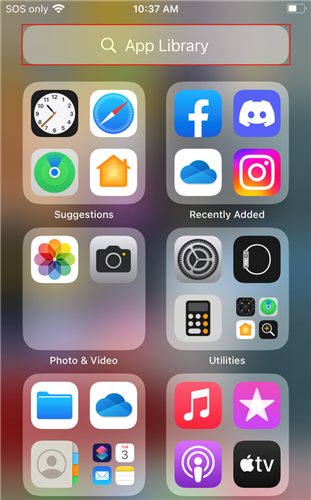 Tap the "App Library" field near the top to display apps listed in alphabetical order.