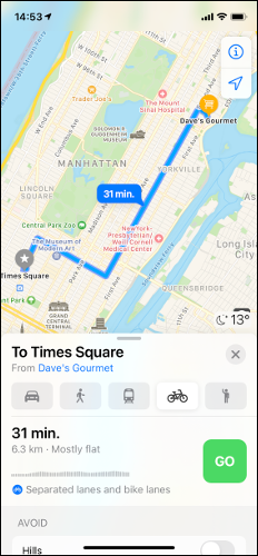 Apple Maps Cycling Directions