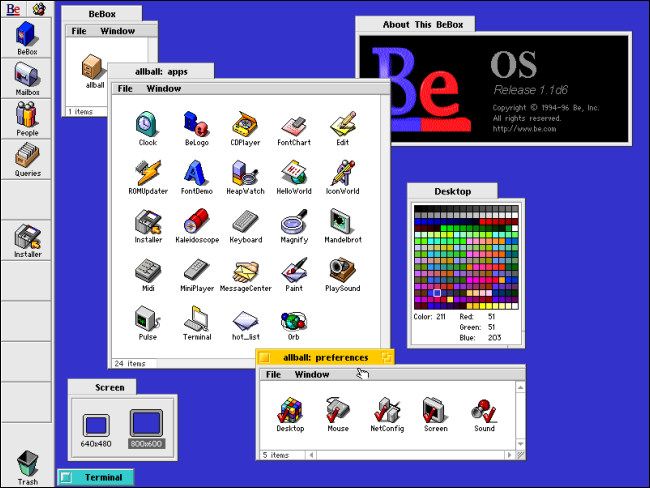 An early version of BeOS running on a BeBox.