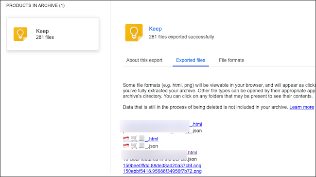 Browse Google Keep notes in exported data archive