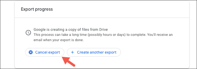 Cancel Google Drive data export