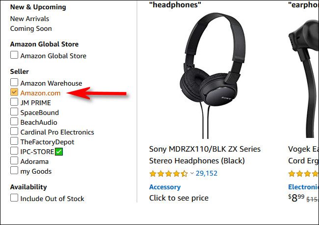 Place a check mark beside "Amazon.com" in the seller section of the sidebar