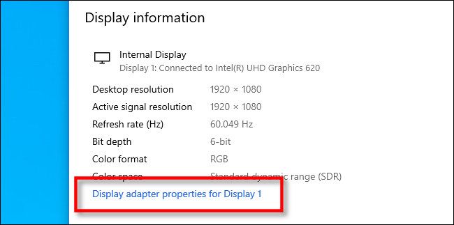 Click "Display adapter properties."
