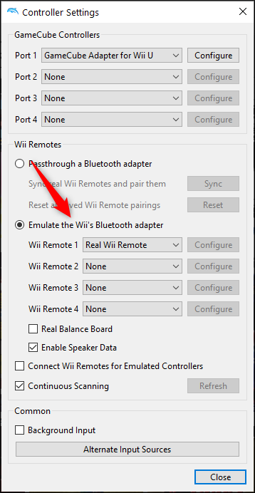 Select "Emulate the Wii's Bluetooth Adapter" and select the Wii Remote