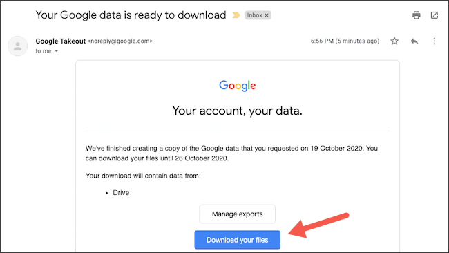 Download Google Drive data archive