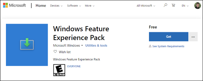 The Windows Feature Experience Pack in the Microsoft Store