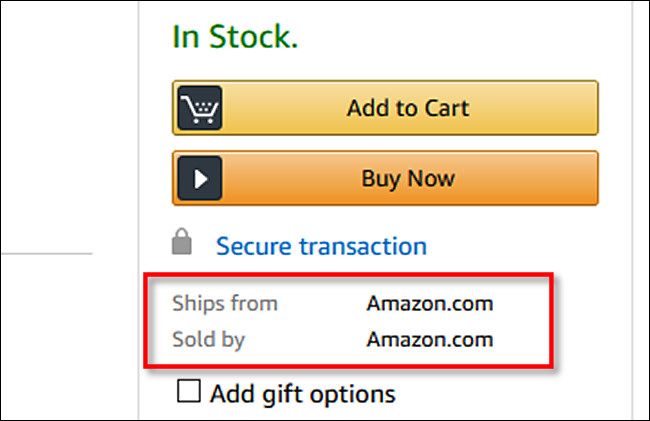 Screenshot of Amazon.com: Ship from Amazon, Sold by Amazon