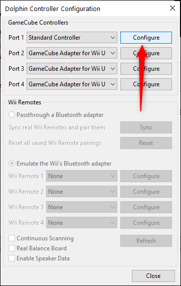 Click Configure in the Dolphin Controllers panel.