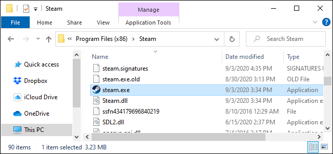 The steam.exe file in File Explorer