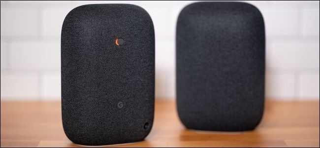 Two Google Nest Audio speakers together muted