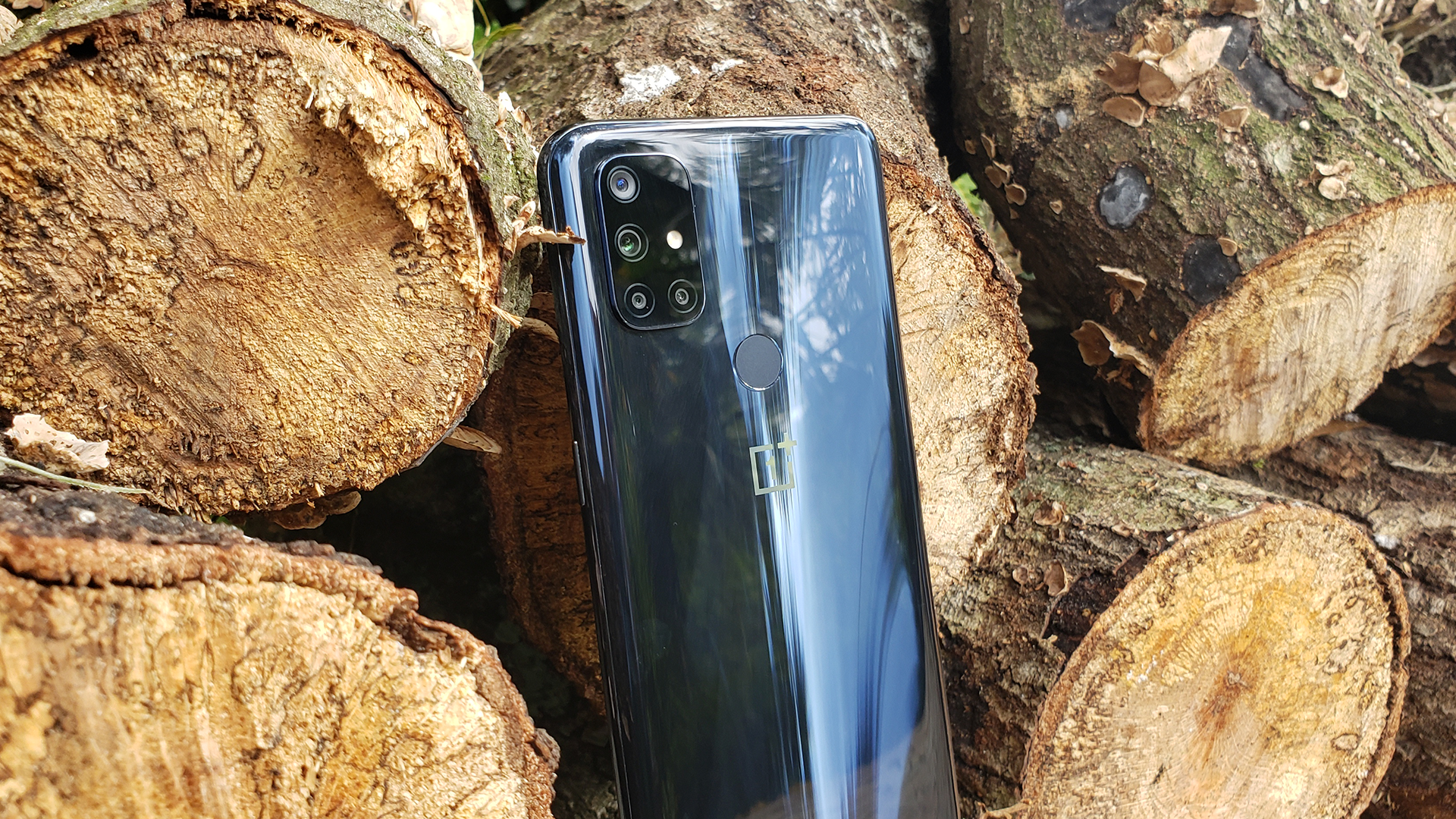 A photo of the OnePlus Nord N10 5G and some firewood.
