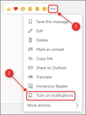 The &quot;Turn on notifications&quot; menu option for a conversation.