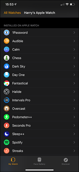 list of apps installed on apple watch