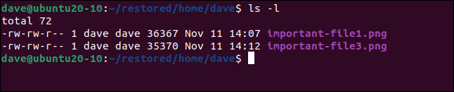 ls -l in a terminal window