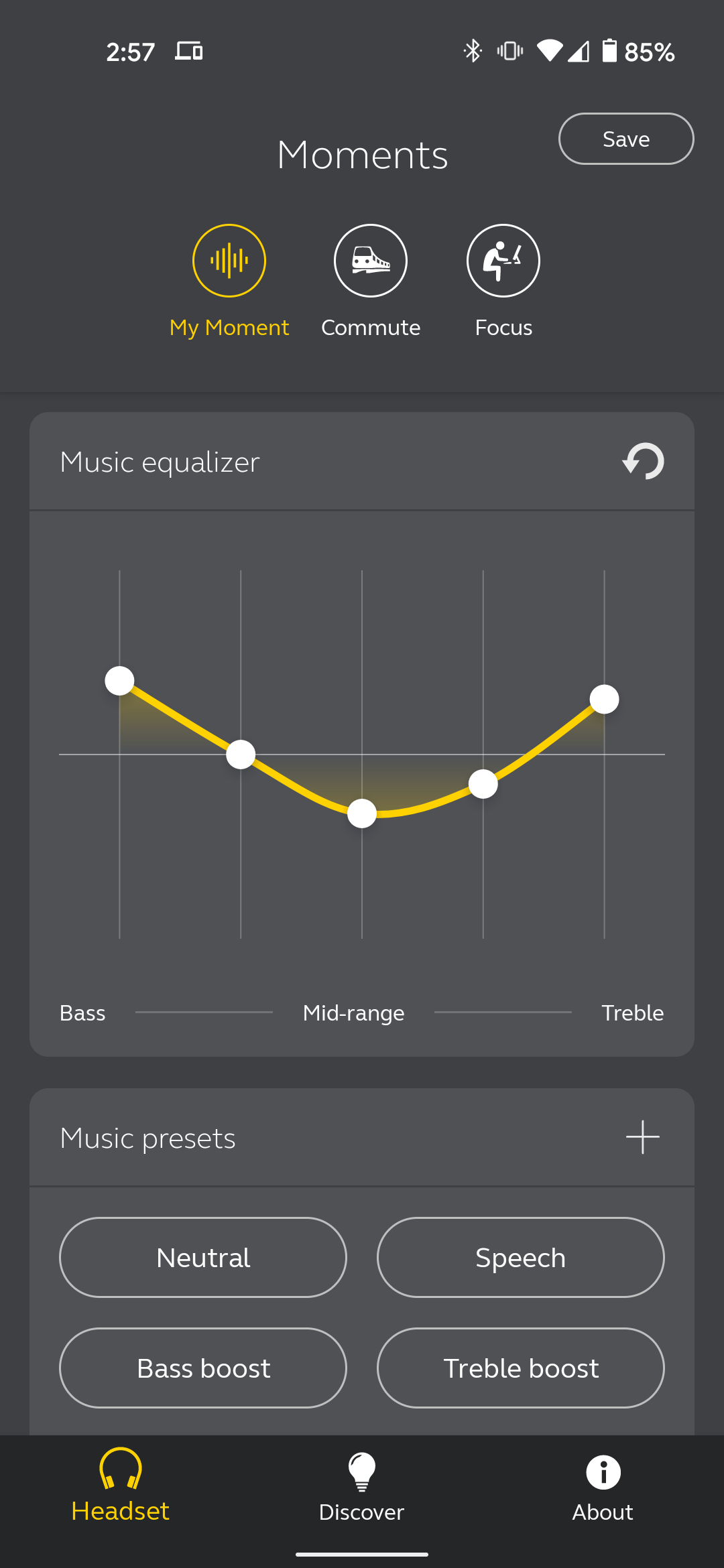 The Sound+ app showing the EQ 