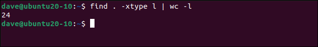 find . -xtype l | wc -l in a terminal window