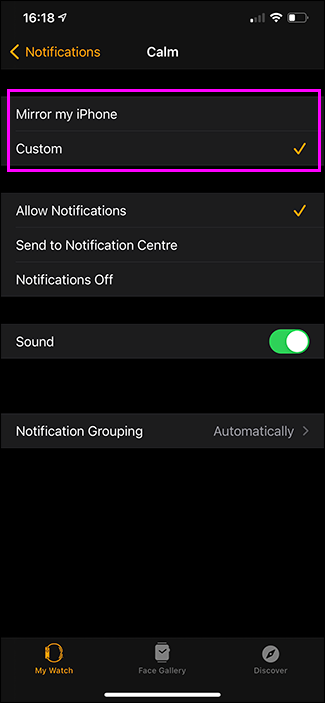 notification options for apple watch