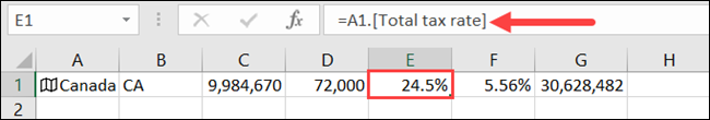 Formula Bar with Data Type for cell