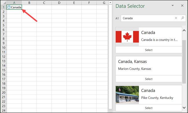 Geography Data Selector in Excel