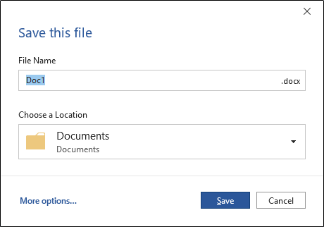 Local documents folder as save location