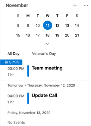 My Day agenda in Outlook