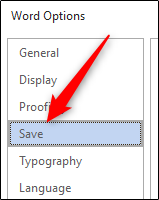 Save tab in word options window