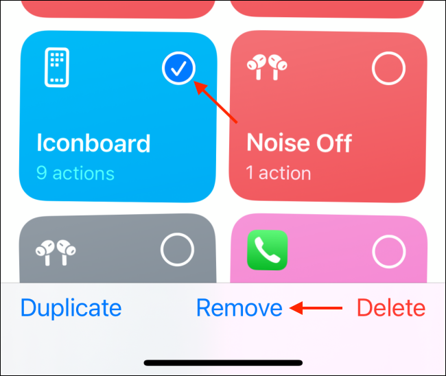 Select Shortcuts and tap Remove