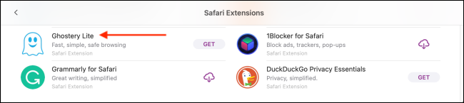 Select a Safari Extension