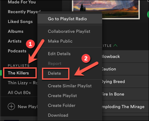 To delete the old playlist, right-click the playlist name in the left-hand menu, then press the "Delete" option.
