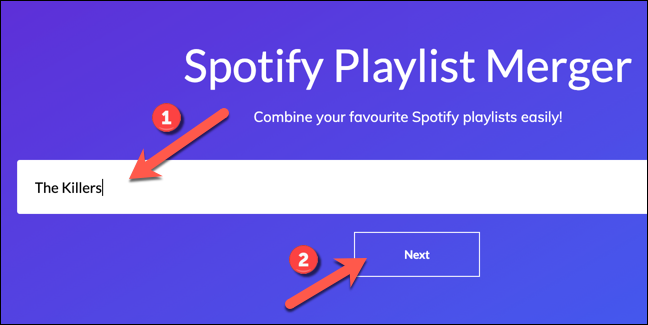 In the "Playlist Name or Link" box, search for your first playlist, then press "Next" to continue.