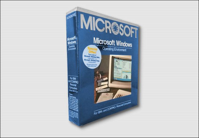 A boxed copy of Windows 1.0