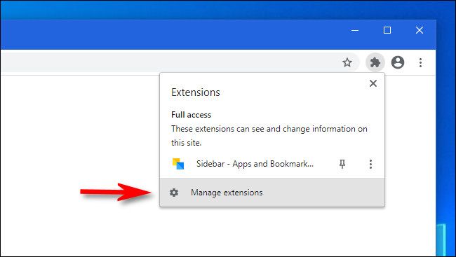 In Google Chrome, click "Manage extensions"
