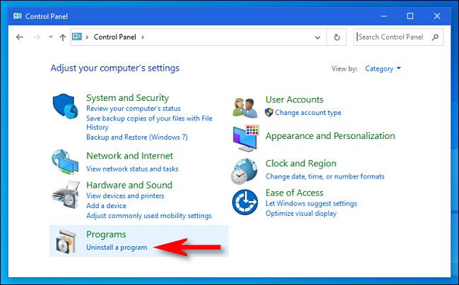 In Windows Control Panel, click "Uninstall a program."