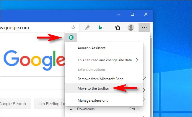 In Edge, right-click the extension icon and select "Move to the toolbar."