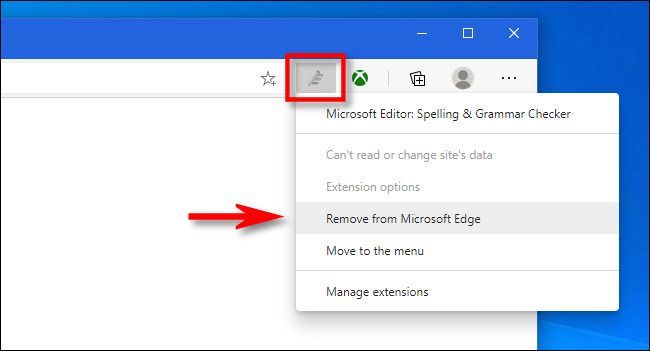 Right-click the extension's toolbar icon in Edge and select "Remove from Microsoft Edge."