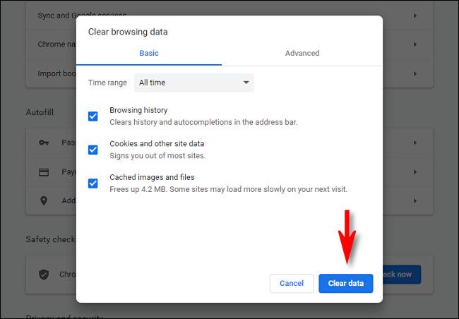In Google Chrome, click "Clear Data."