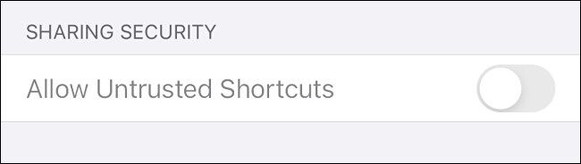 An example of "Allow Untrusted Shortcuts" greyed out in Settings on iPhone and iPad
