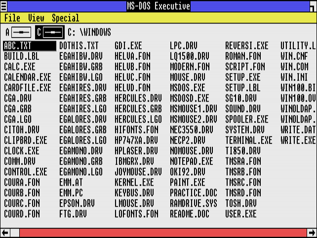 Screenshot of MS-DOS Executive in Windows 1.0