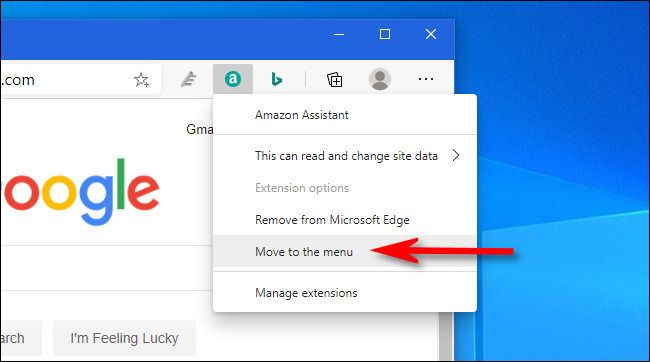 In Edge, right-click the extension icon and select "Move to the menu."