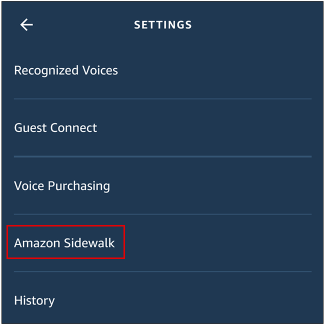 Select "Amazon Sidewalk"