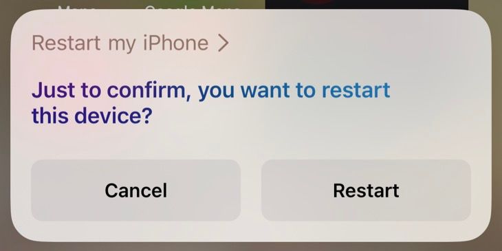 Option to restart an iPhone with Siri.