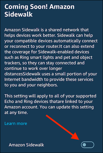 Toggle off the "Amazon Sidewalk" option