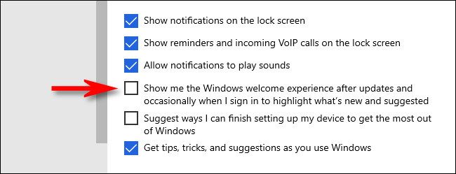 In Windows Settings, uncheck "Show me the Windows welcome experience after updates and occasionally when I sign in to highlight what's new and suggested."