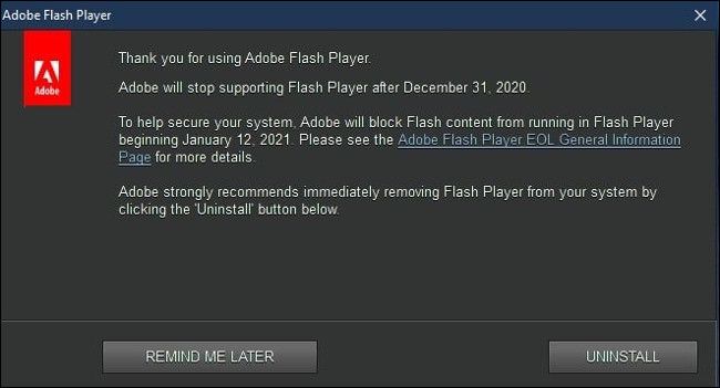 Uninstall Adobe Flash on Windows
