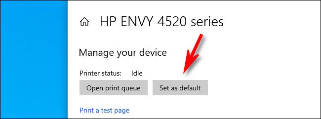 In Windows 10 printer settings, click "Set as default."