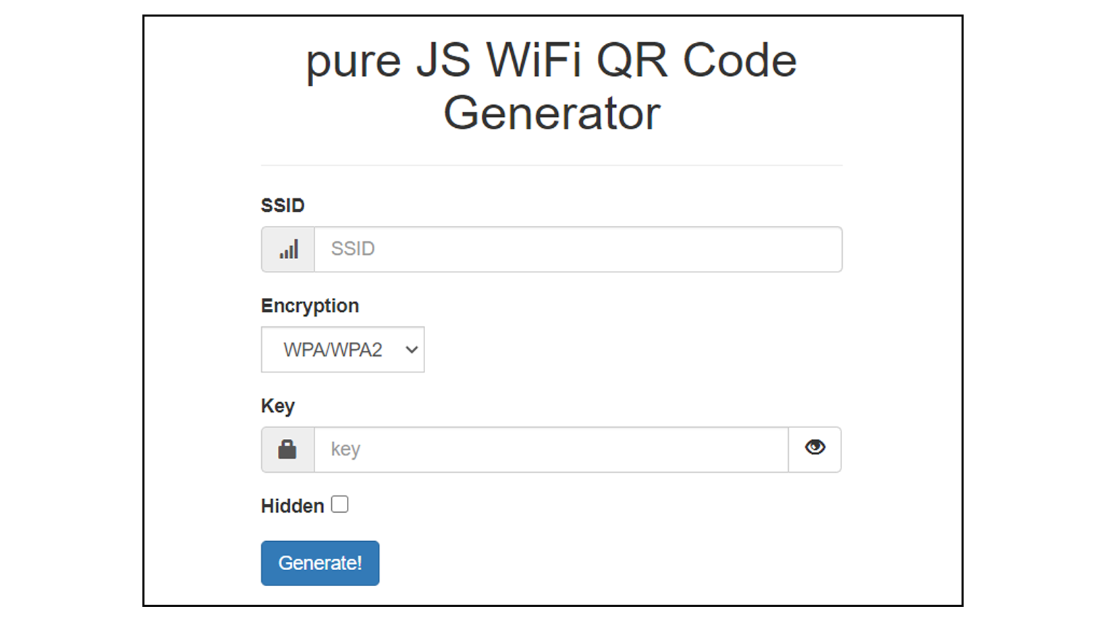 Qifi.org JavaScript QR Code generator page for your Wi-Fi password