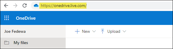 onedrive website in a browser