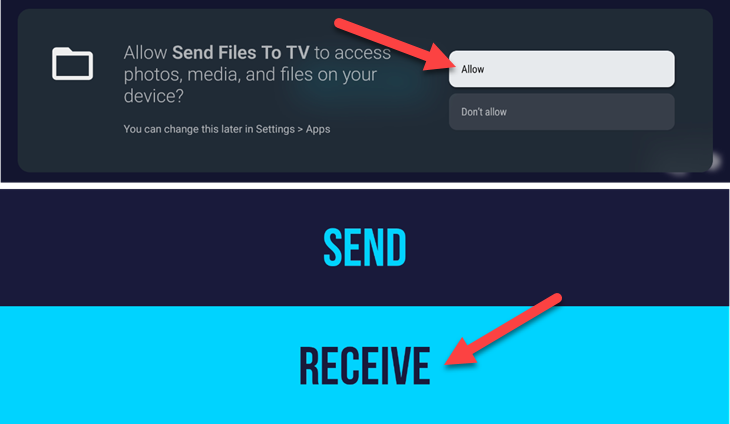 Grant permission and select "Receive."